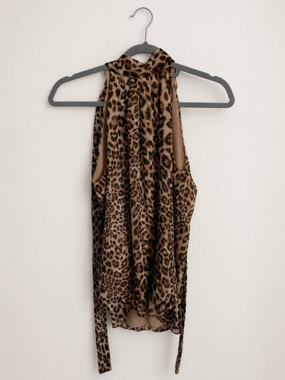 White House Black Market Leopard Scarf Tie Halter Top Size 8